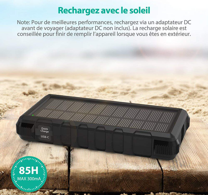 Chargeur Solaire Portable RAVPower 25000mAh avec Entrées Micro-USB