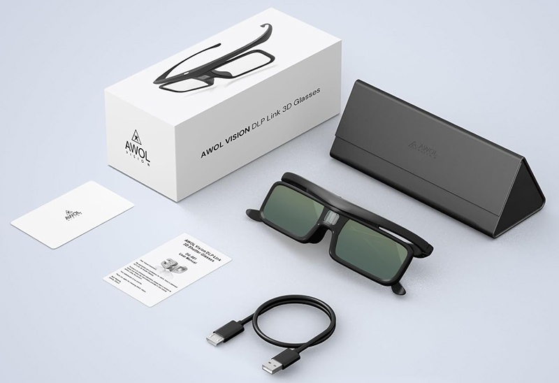 Test et Avis - Complet AWOL Vision Lunettes 3D DLP Link 3D - Les Lunettes Rechargeables à Obturateur Actif