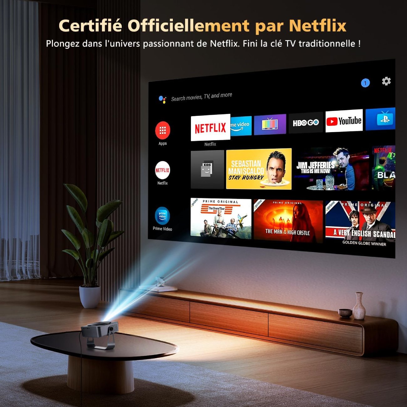 Avis sur le Vidéoprojecteur 4K VGKE Netflix Certifié - Système Smart et Certification Netflix